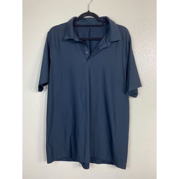 Lululemon Mens Polo Shirt Navy Blue Short Sleeve size XL Preppy Performance - Picture 11 of 12